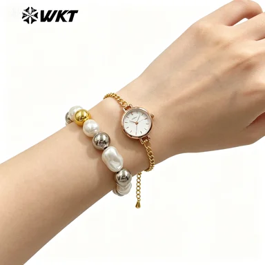 

WT-MPB121 Fine Exquisite Bracelet With Silver And Yellow Brass Artificial Pearl Beads Spacing Design Jewelry Accessory