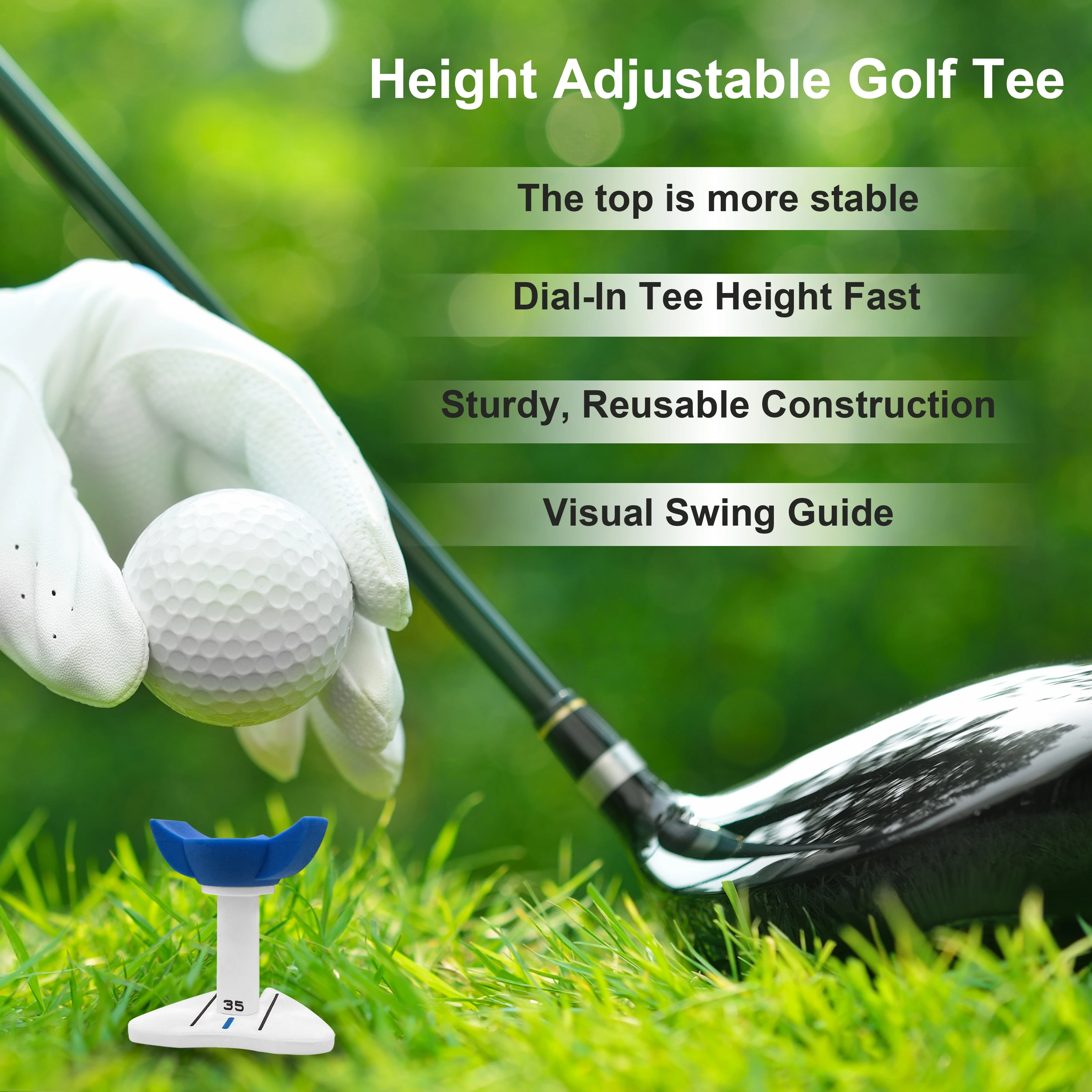 4 Stück Golf-Tees mit großem Kopf, 33–55 mm, höhenverstellbar, Golf-Trainings-Tee, Zubehör für Golfübungen im Freien – Detail 1