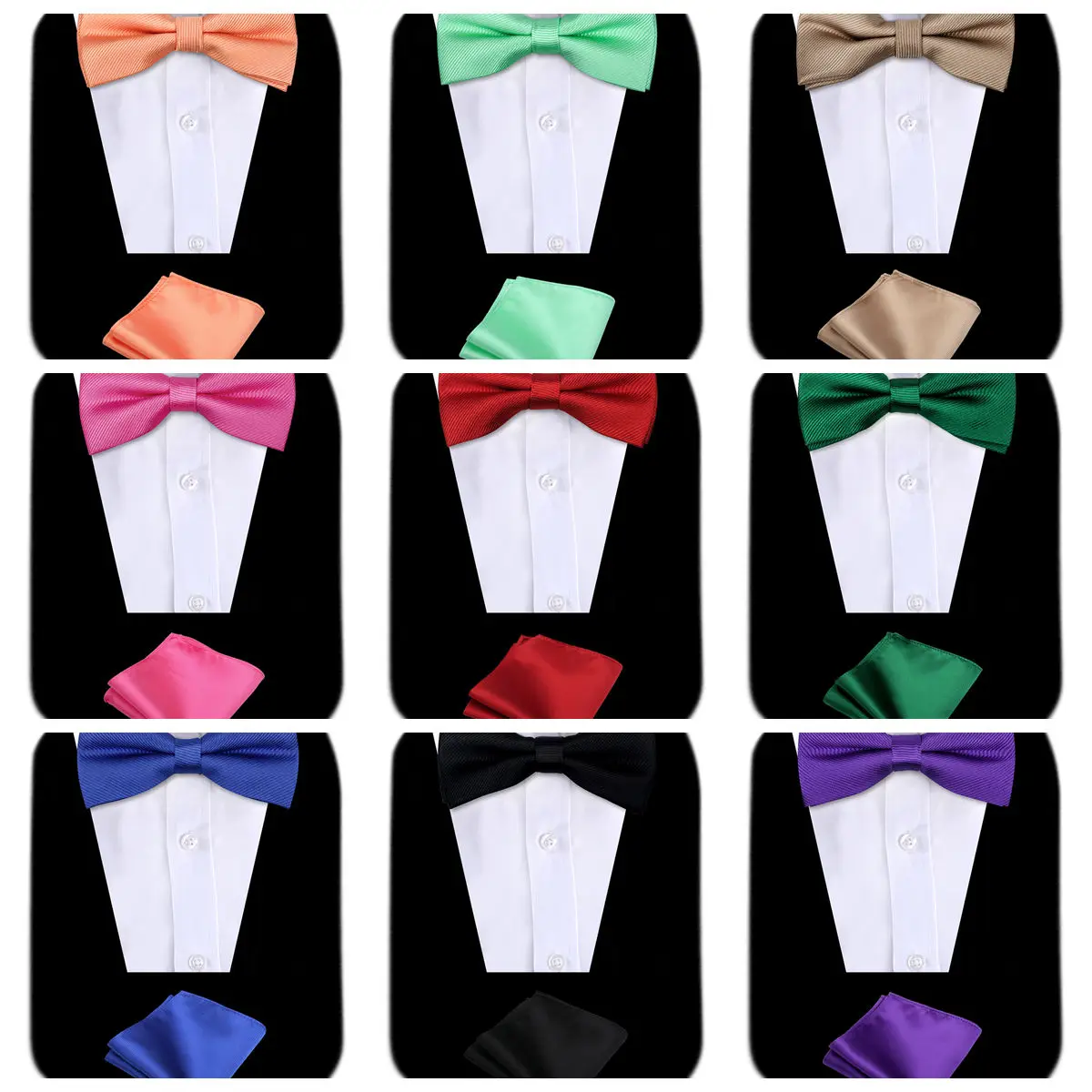 Solid Color Mens Bow Tie Set Elegant High Quality Bow Tie with Pocket Square 2 PCS Wedding Business Formal Suit Accessories