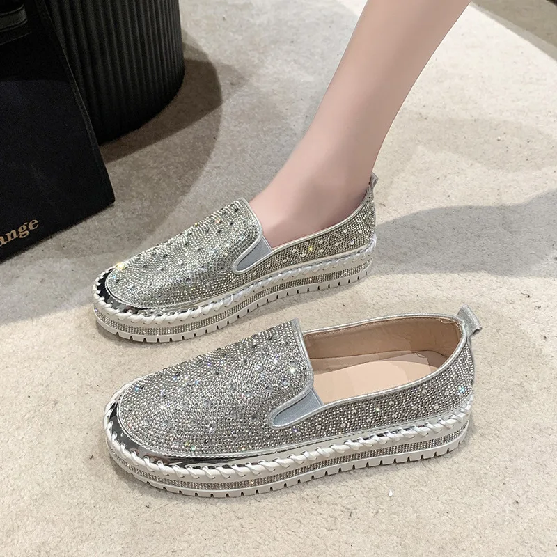 Round Toe Womens Loafers Shoes Clogs Platform Slip-on Female Footwear Casual Sneaker All-Match Modis Crystal Creepers Slip On Dr