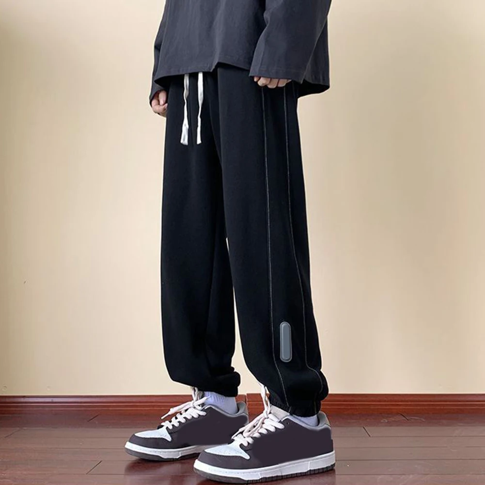 Mens Straight Pants Loose Pockets Trendy Sweatpants Elastic Waist Sports Cuffs