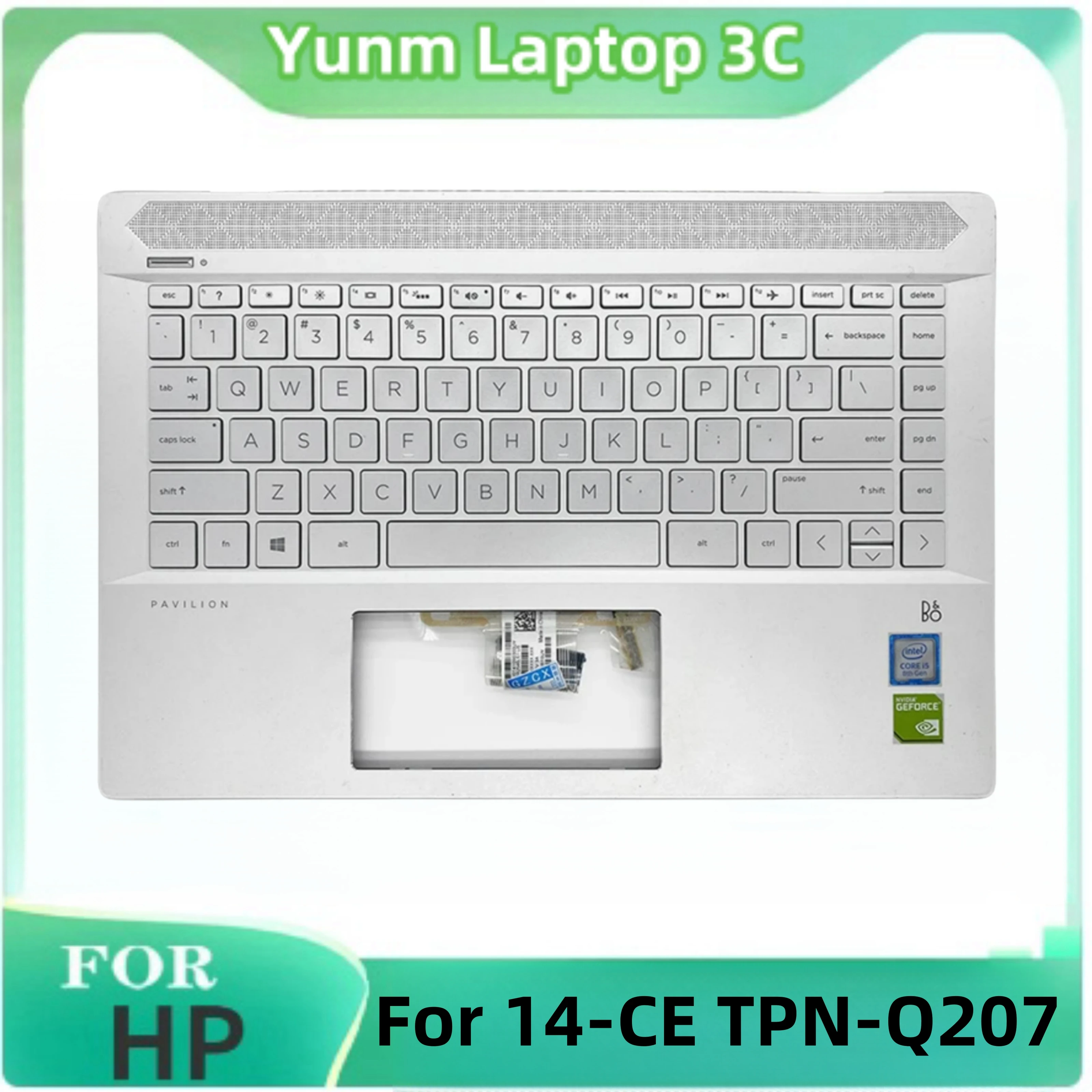 New Laptop Keyboard for HP Pavilion 14-CE TPN-Q207 Original Palm Rest Sleeve Cover with Backlit Keyboard Fingerprint Silver