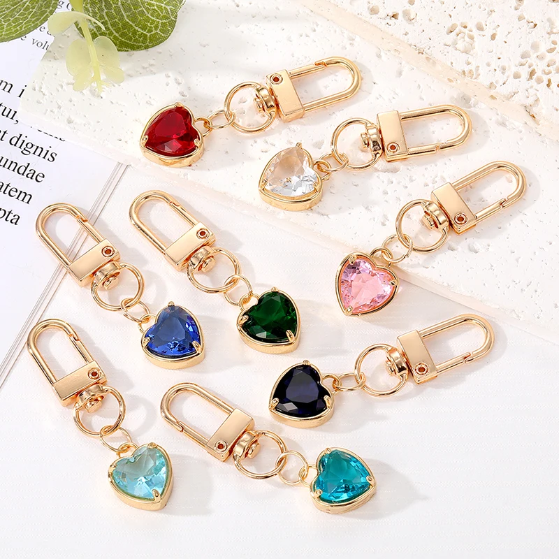 Glass Bling Colorful Heart Crystal Keychains Keyring For Women Friend Gift Trendy Cute Love Bag Car Airpods Box Mini Accessories