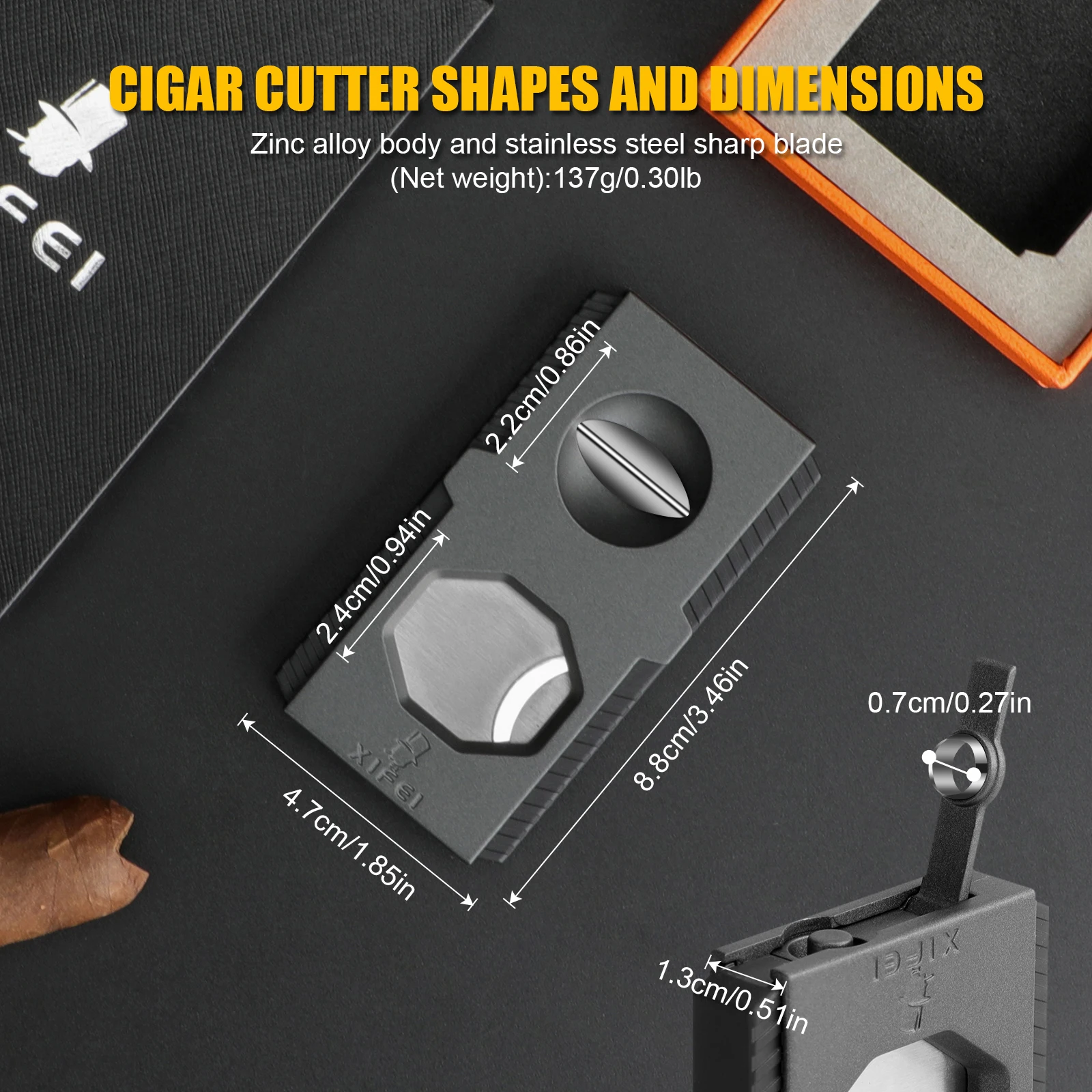 XIFEI Cigar Cutter V-Cut Guillotine 3 in 1 Straight Cut V Cutter with Cigar Punch Stainless Steel Blade Ergonomic Design Secure