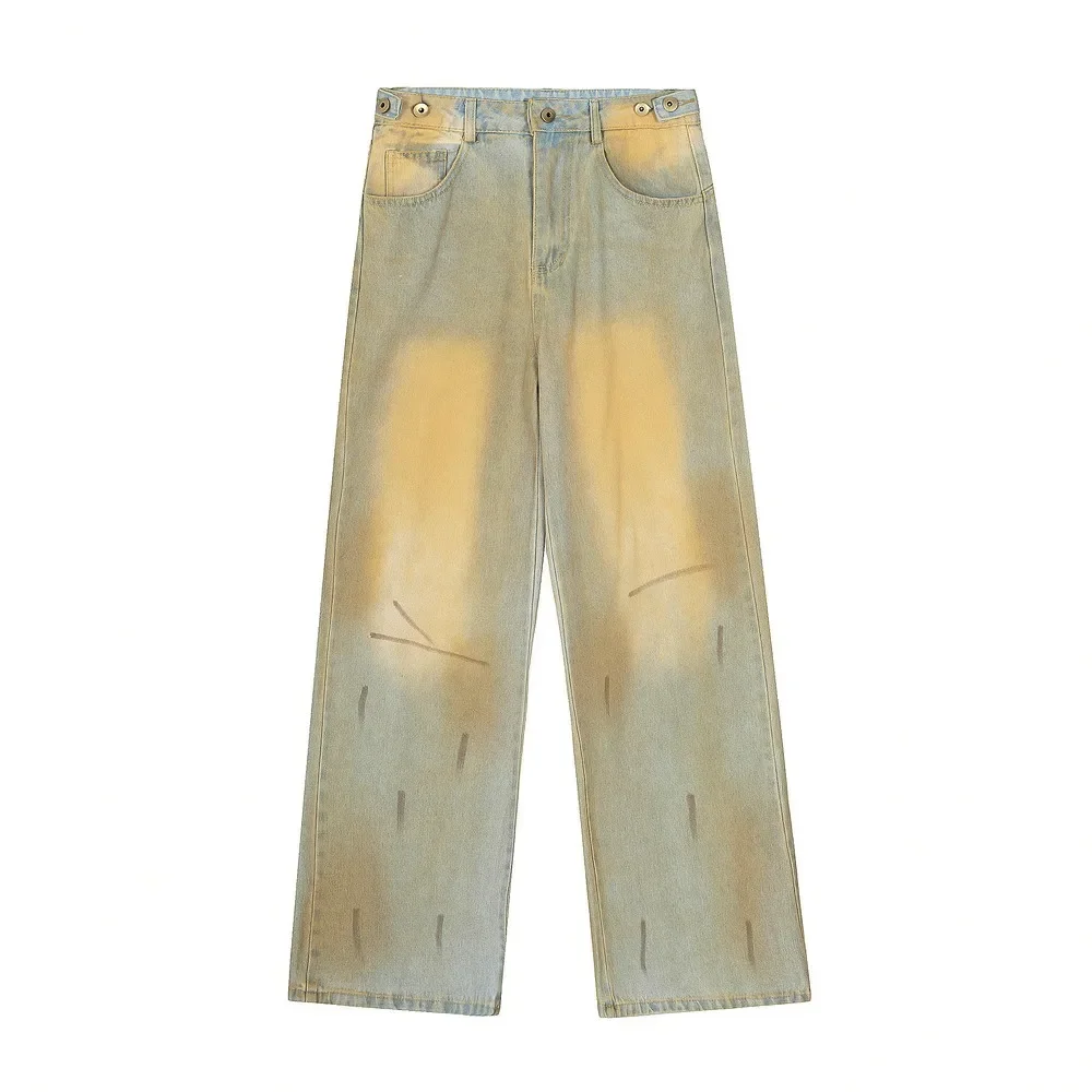 Distressed Washed Dirty Grunge Women's Cargo Jeans Wide Leg Cotton Pants Trousers for Women Men Gothic Aesthetic Y2k Streetwear