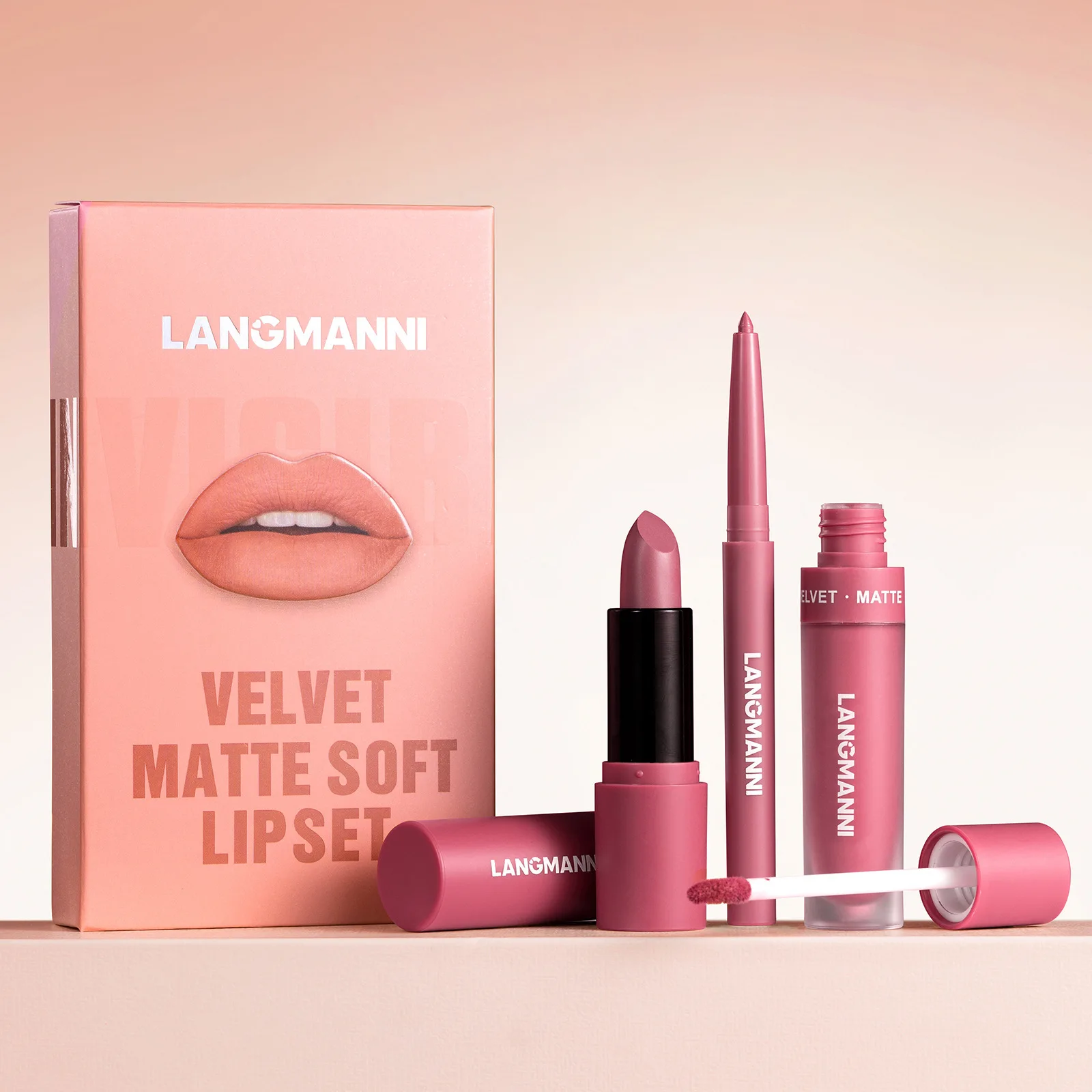 Lip Liner Lip Gloss Lipstick Set Matte Lip Gloss with Nude Latin Dance European Beauty Dark Spin Automatic