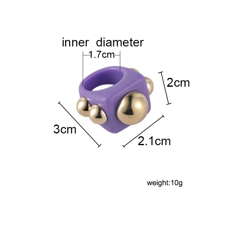 Exaggerated Square Acrylic Ring with Rivet Decor Wide Geometric Finger Rings for Women Korean Popular Trendy Jewelry Wholesale