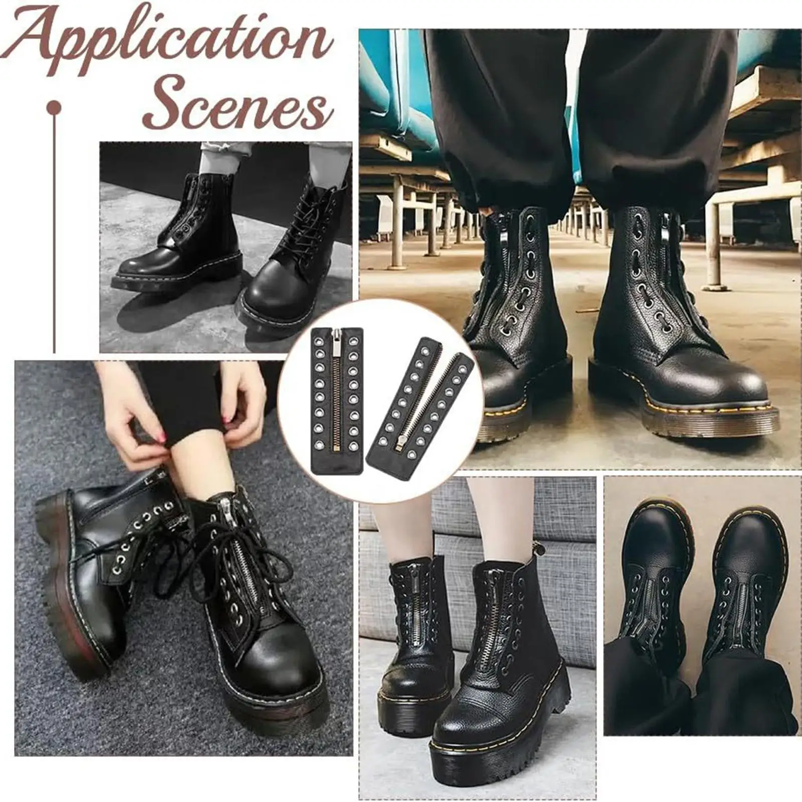 Boot Zipper Inserts 2 Pieces PU Leather Shoelaces Boot Zipper Inserts 8 Eye For Men Women Hiking Athletic Work Shoes Running