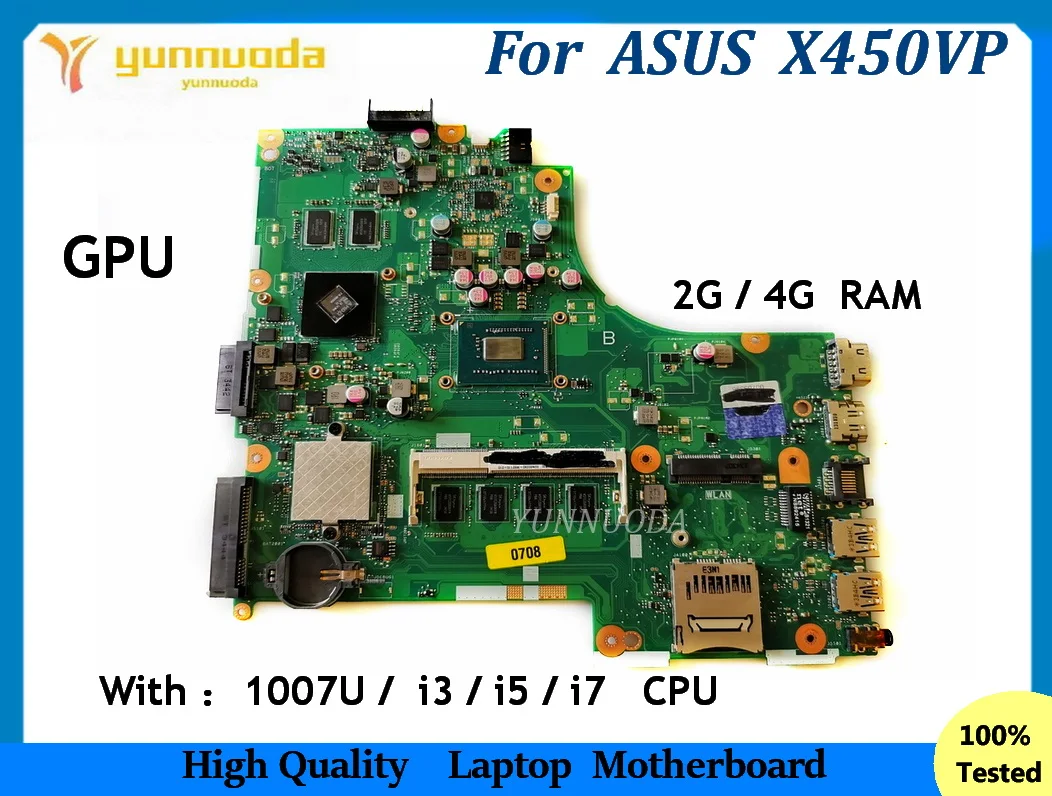 X450VP For ASUS X450 X450V A450V X450CP Laptop Motherboard with 1007U2117U i3 i5 i7 3th Gen CPU 2G 4GB RAM 1G GPU 100% tested