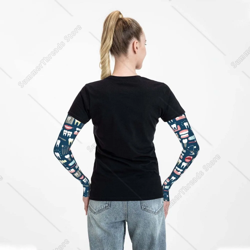 Dental Print UV Sun Protection Arm Sleeves - Tattoo Cover Up - Basketball Arm Sleeve UPF 50 Cooling for Men Women