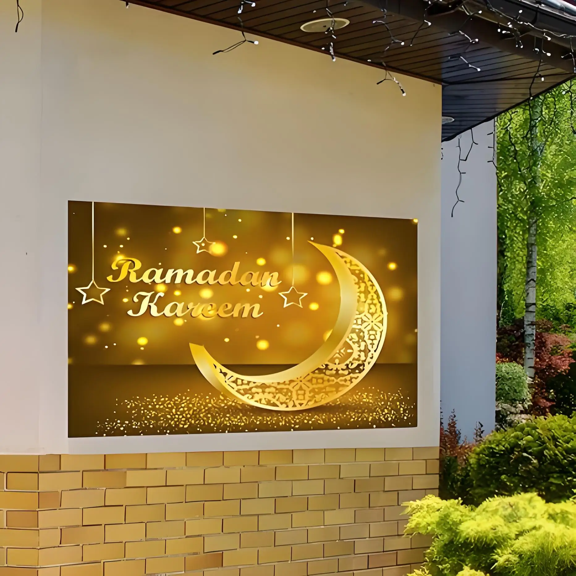 Fondo de fotografía dorado Ramadán Karem adecuado para fiesta islámica estrella creciente decoración Eid accesorios de fotografía decoración de escena