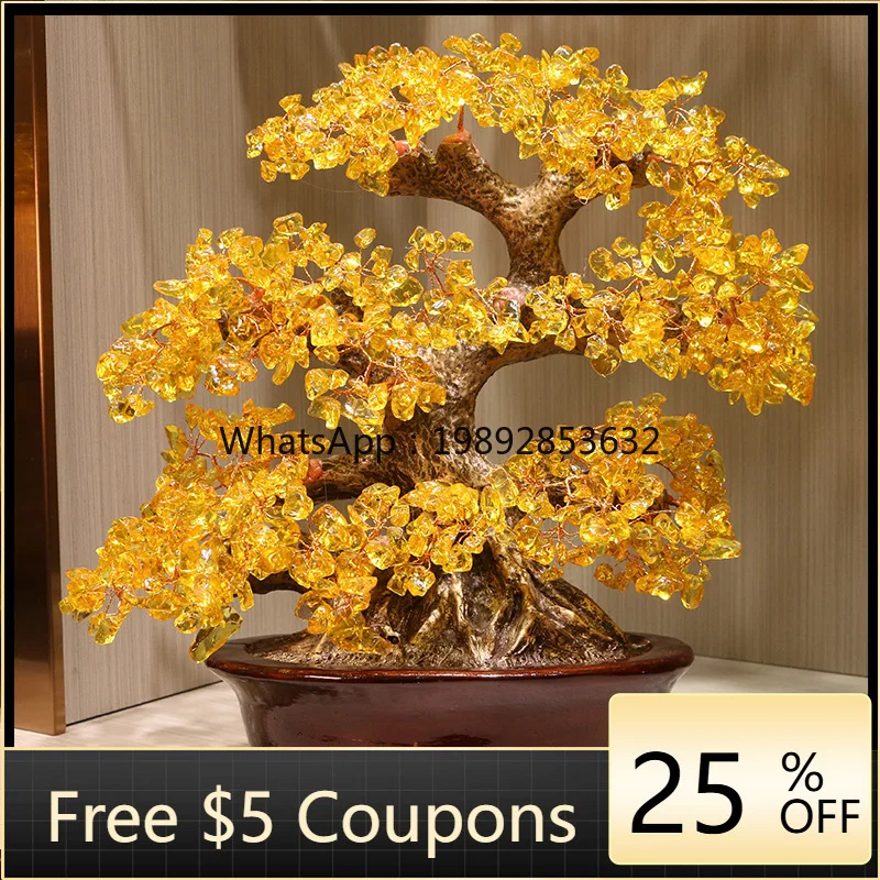 

L3-18 Citrine Fortune Tree Sika Deer Ornament Money Tree Living Room Office Ornament