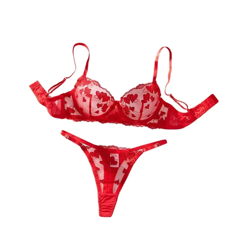 

Western Erotic Mesh Heart Embroidery Bra Womens Seductive Underwears Apparels Womens Seductive Clothing Sexy Lingerie Set