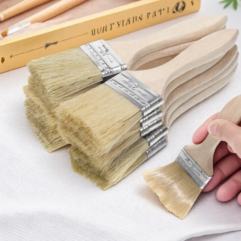 مجموعة فرش رسم بمقبض خشبي مكونة من 10 قطع لمستلزمات أدوات الرسم على الحائط بألوان مائية وزيت الأكريليك