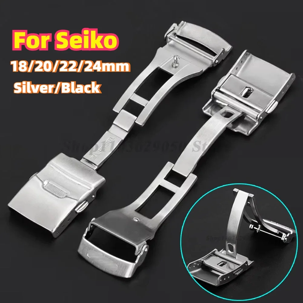18mm 20mm 22mm 24mm Watchdives Watch Clasp Silver Folding Safety Milled Clasp Replacement Stainless Steel Deployant Watch Buckle