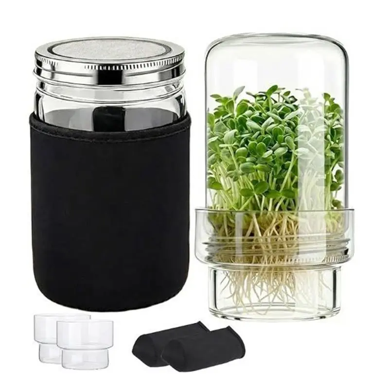 

【THANKSGIVING DAY】Complete 2Pcs Seed Sprouting Kit With Wide Mouth Mason Jars, Stainless Steel Lids& Drip Covers For Home Garden