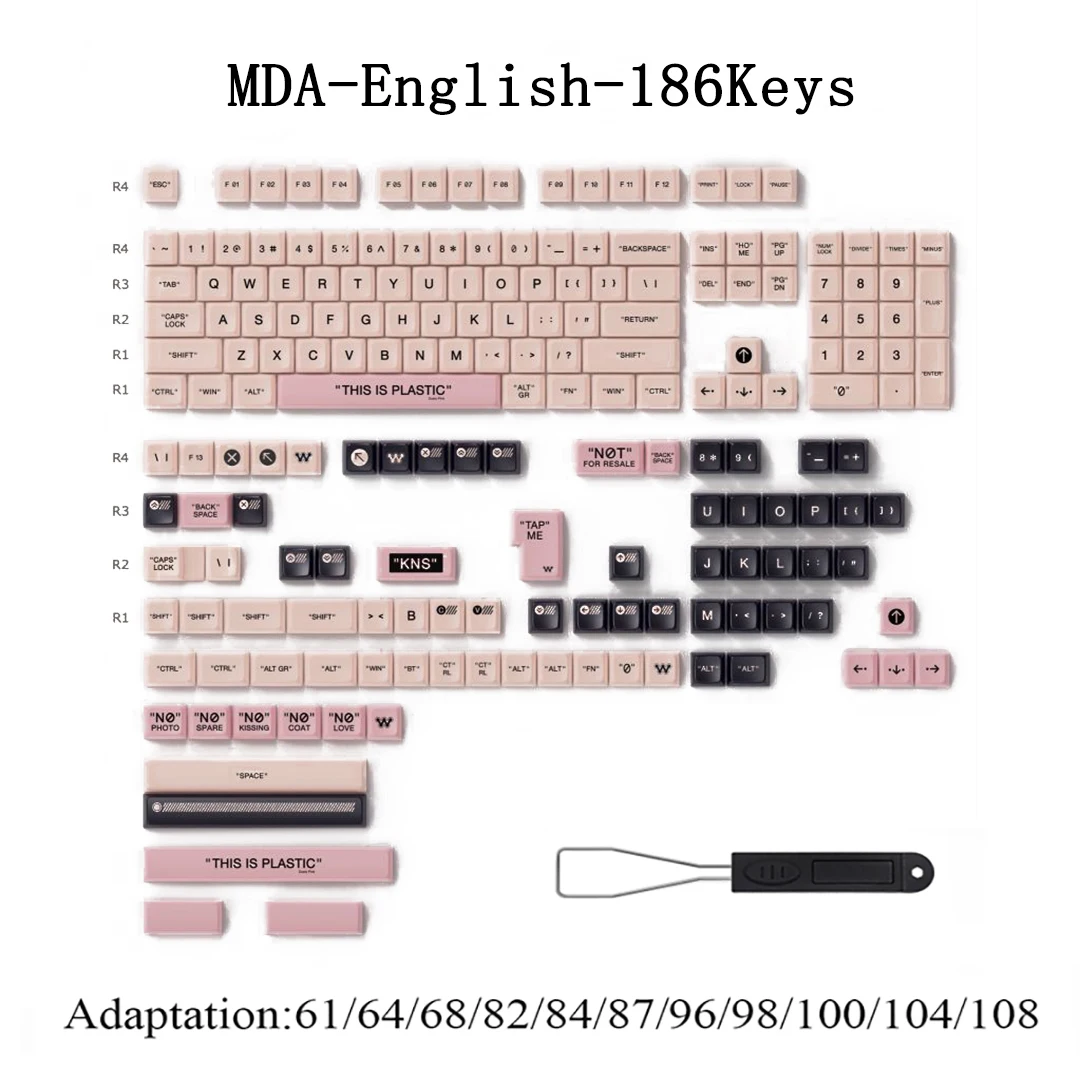 

186 Key Dirty Pink Color MDA Profile Keycaps DIY Replaceable Suitable For MX Switch PBT DYE-SUB Keycap For Mechanical keyboard