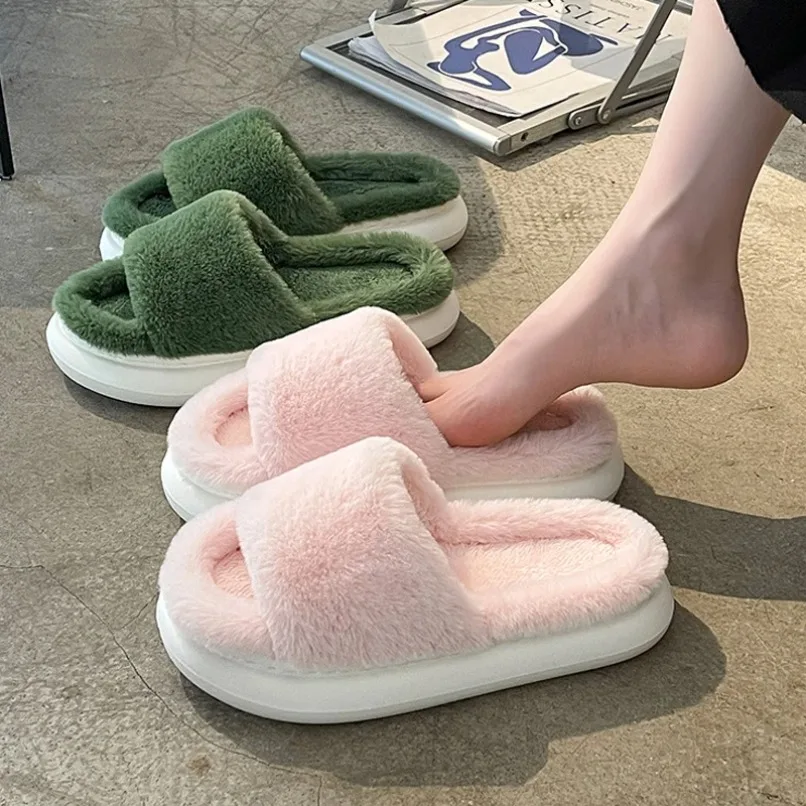 

Home Slipper Cloud Womens Flip Flops Winter Warm Plush Indoor House Shoes Casual Flat Funny Fuzzy Female Slides Living Room