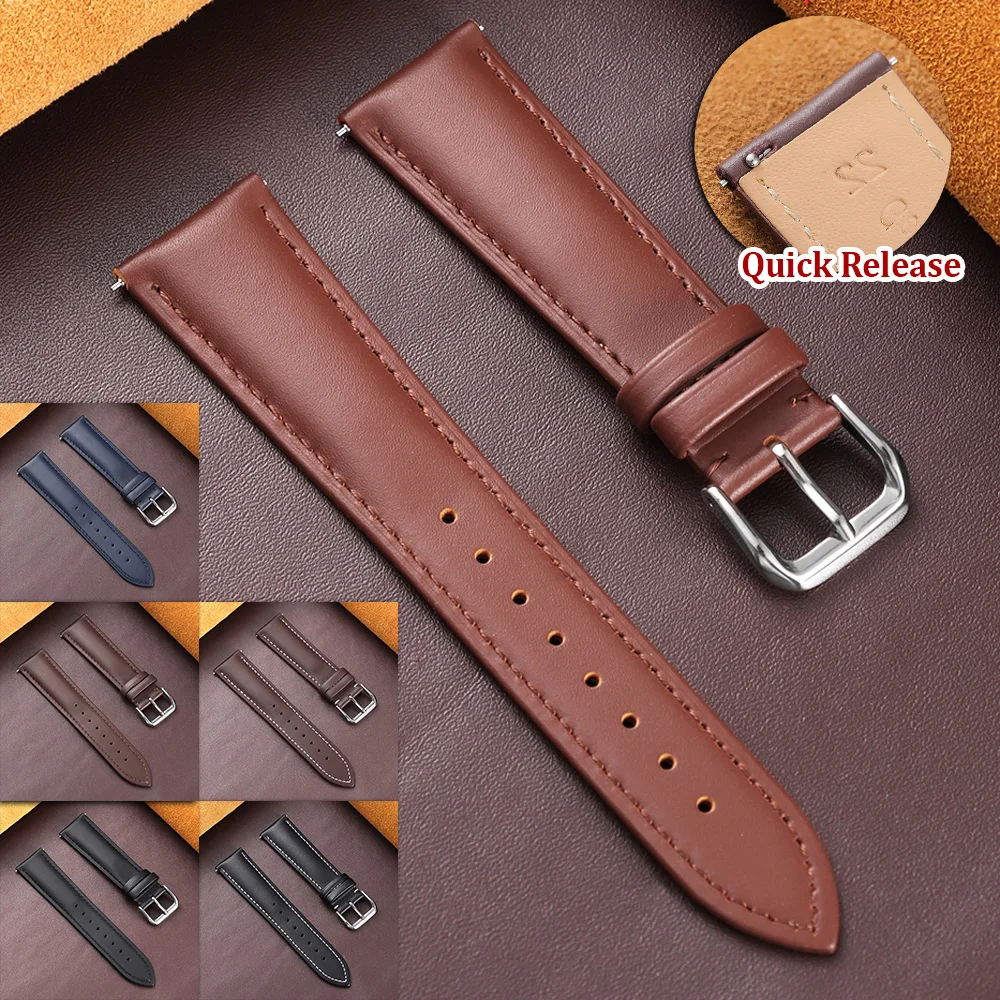

18mm19mm 20mm 21mm 22mm Bracelet for Seiko Vintage Brown Black Cowhide Watch Band Men Women Quick Release Buckle Strap for Omega