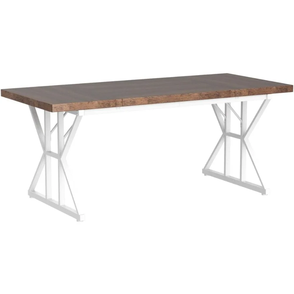 Farmhouse Rectangular Wood Dining Table for 6 People,with Heavy Duty Metal Legs for Dining Room (Brown/White)