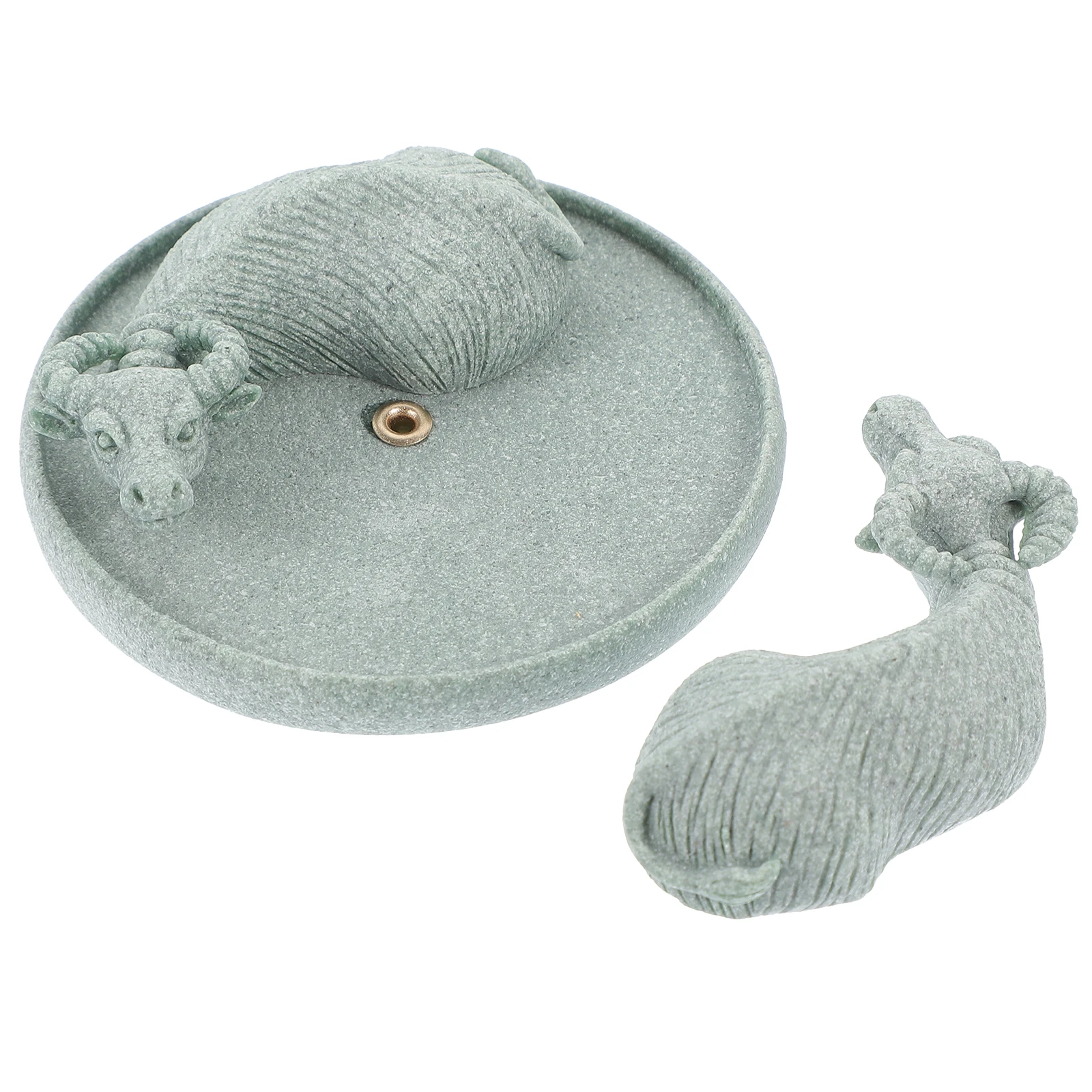 

Bagua Cow Incense Stick Holder Sandstone Decorative Piece Home Office Use Round Plate Design Exquisite Craftsmanship Durability