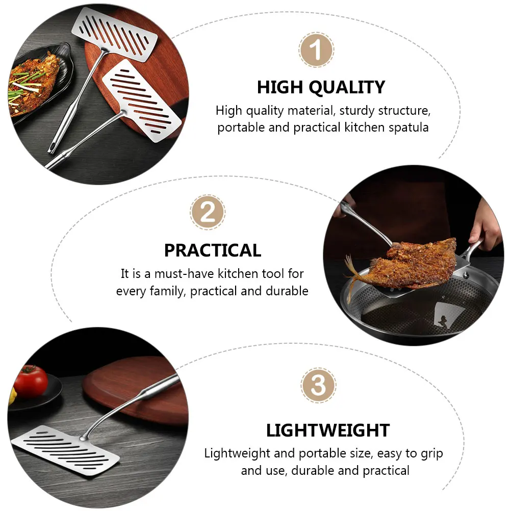 

Stainless Steel Fish Frying Kitchen Turner Fried Steak Portable Small Silver Cooking Shovel Flat Leakage Practical Home