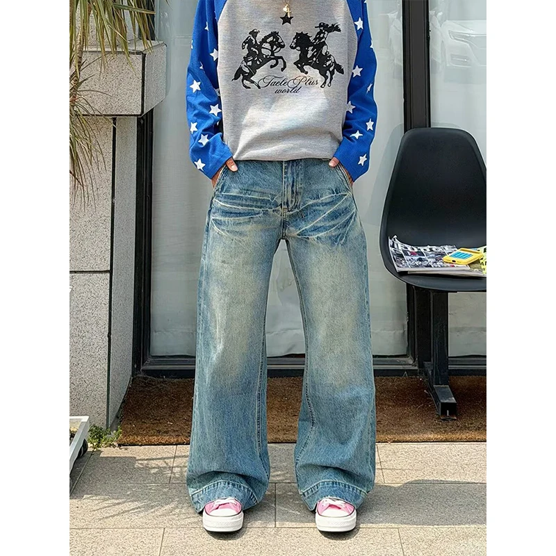 Y2K Loose Straight Leg Jeans Women Trousers Baggy Wide Fit Casual High Waist Retro Washed Vintage Style Women's Jeans Jeans