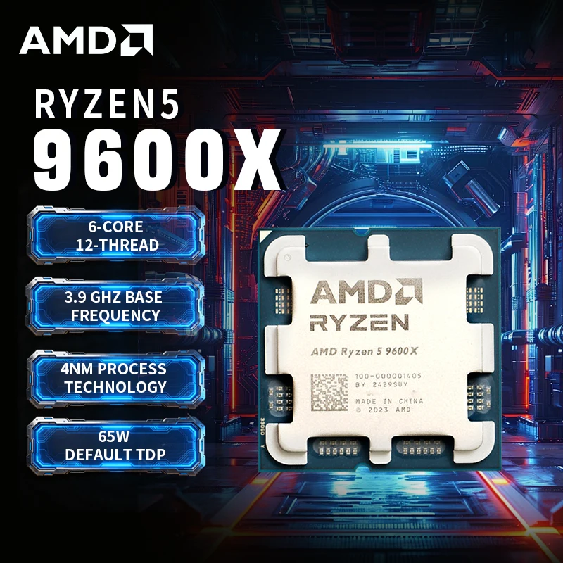 Procesador AMD Ryzen 5 9600X, CPU de 5.4GHz, 6 Núcleos, 12 Subprocesos, 38MB de Caché de Juego, 4NM, TDP 65W, Socket AM5, CPU para Juegos, CPU Zen 5 para Juegos