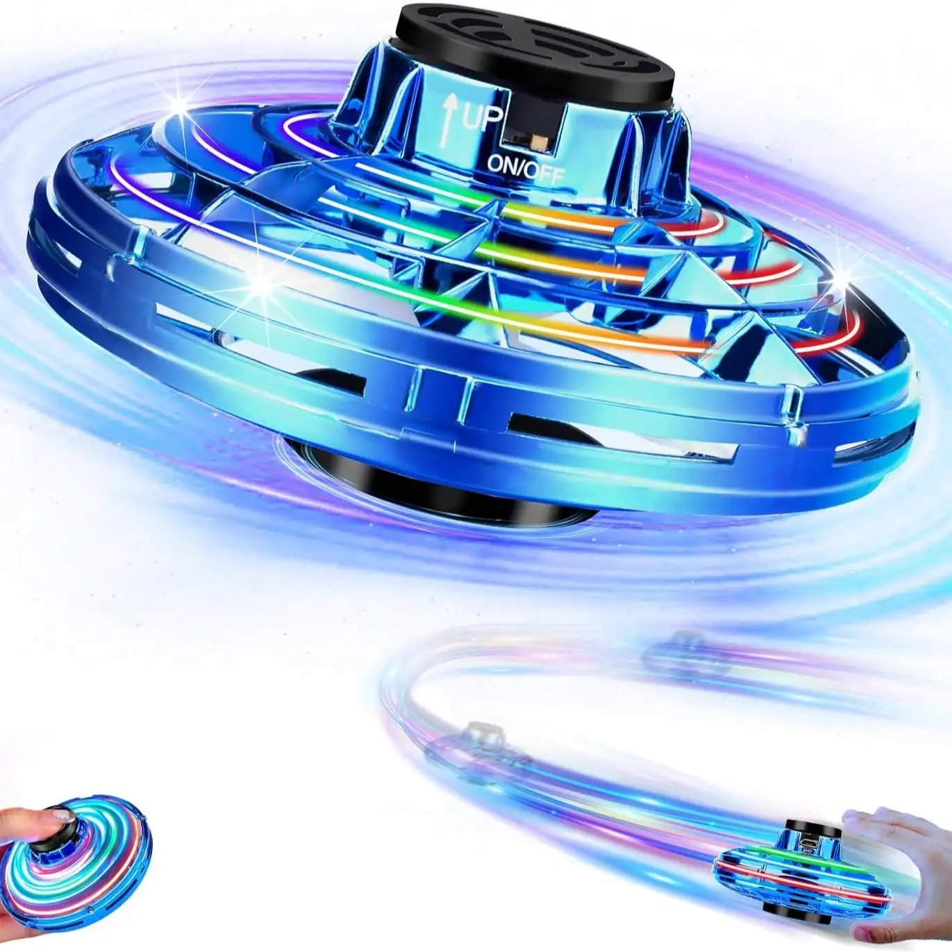 NEW LED Flying UFO Spinner Fingertip, Upgrade Flight Helicopter Gyro Flyorb Hover Ball, Mini Drone Aircraft Toy, Christmas Gift