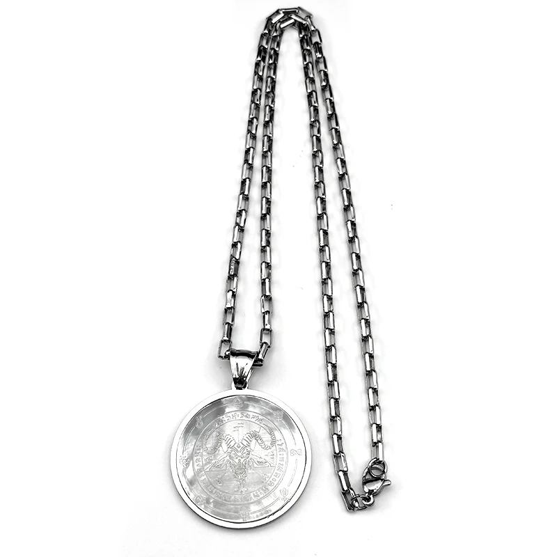 Hexerei Goth Baphomet die sabbatische Ziege Satan Pentagramm Halsketten für Frauen Männer Edelstahl hebräische Muschel Anhänger Schmuck – Detail 9