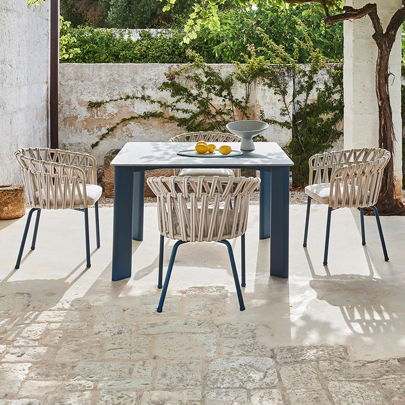 Outdoor aluminum tables and chairs waterproof woven rope weatherproof and mildew-proof furniture modern villa courtyard chair