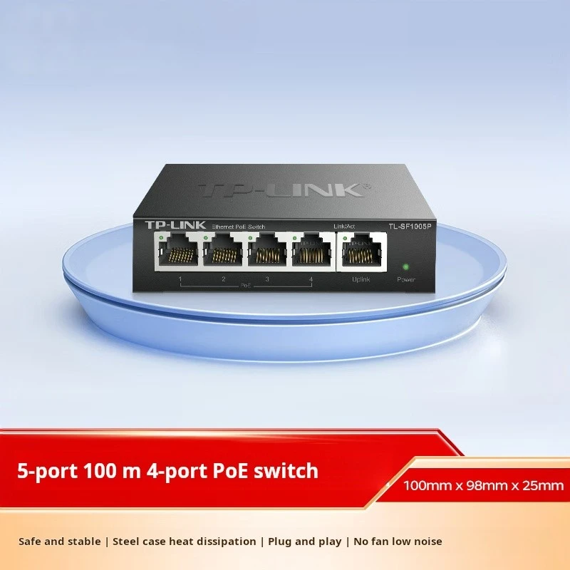 TP-LINK 5-port 100M 4-port POE Unmanaged Switch 4FE (PoE) + 1FE, Maximum PoE Total Power 62W, Plug and Play, TL-SF1005P