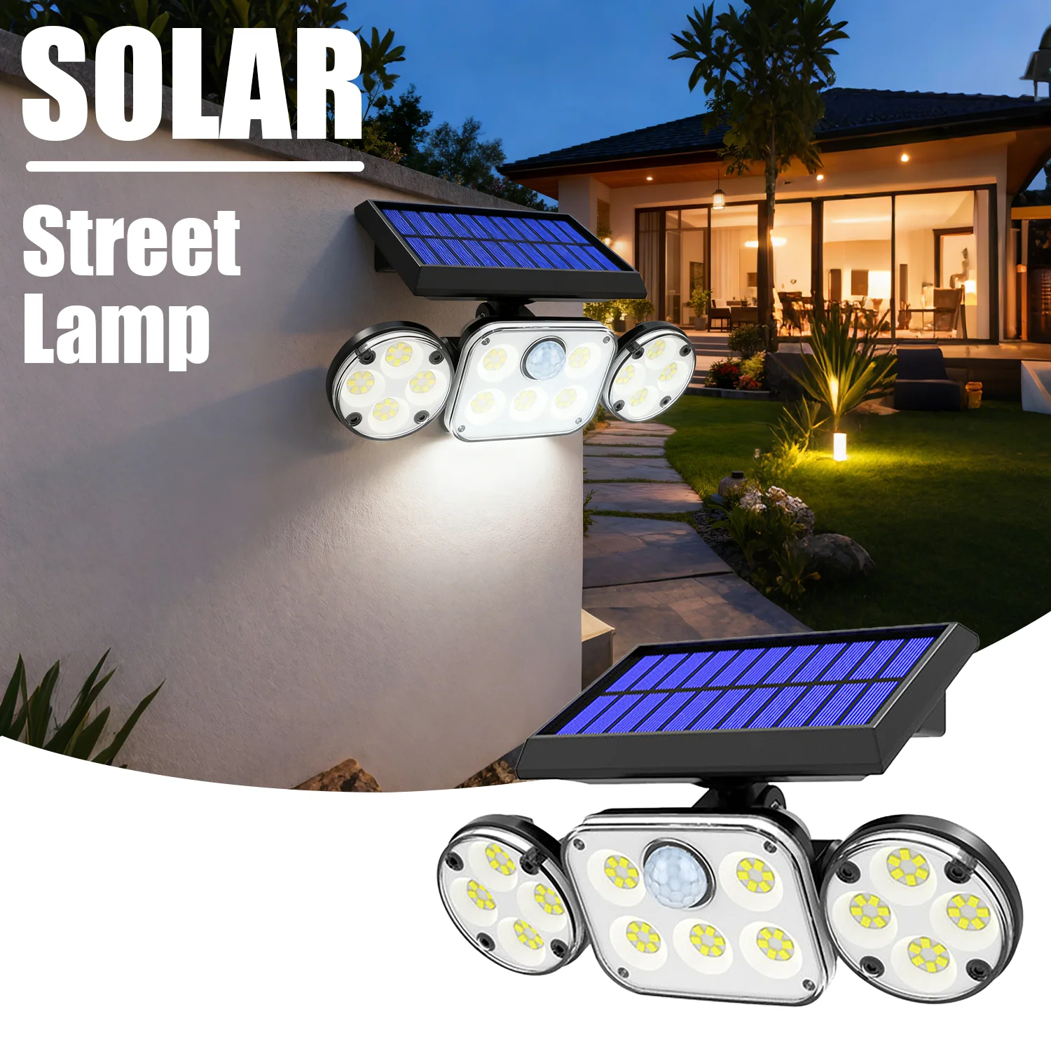 

Solar LED Wall Light Three-Head Rotatable Human Body Sensor Outdoor Waterproof Garden Street Lamp