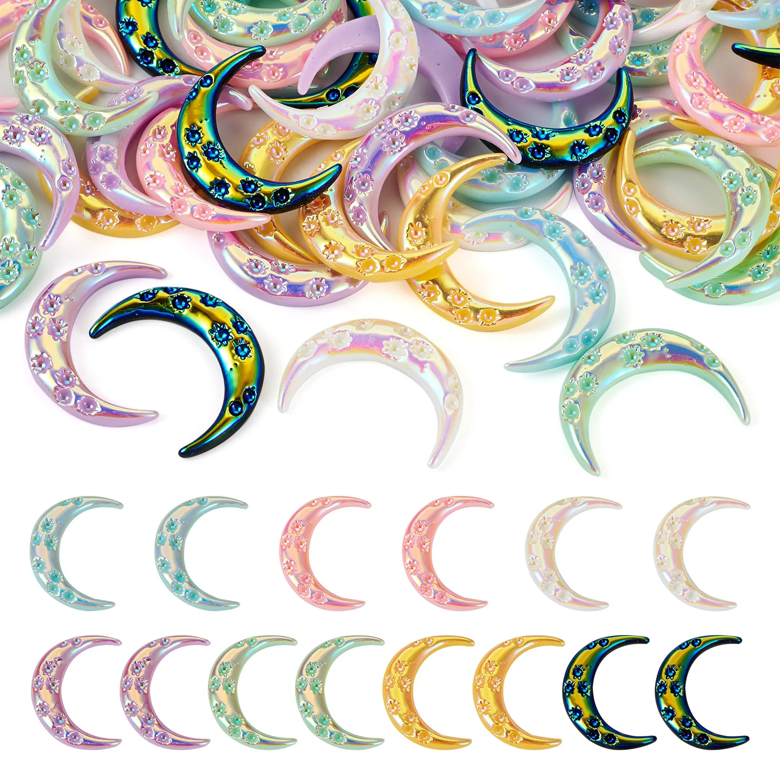 70Pcs Opaque Resin Moon Cabochons AB Color Plated for DIY Scrapbook Keychain Home Decoration Crafts Accessories 33x25x4mm