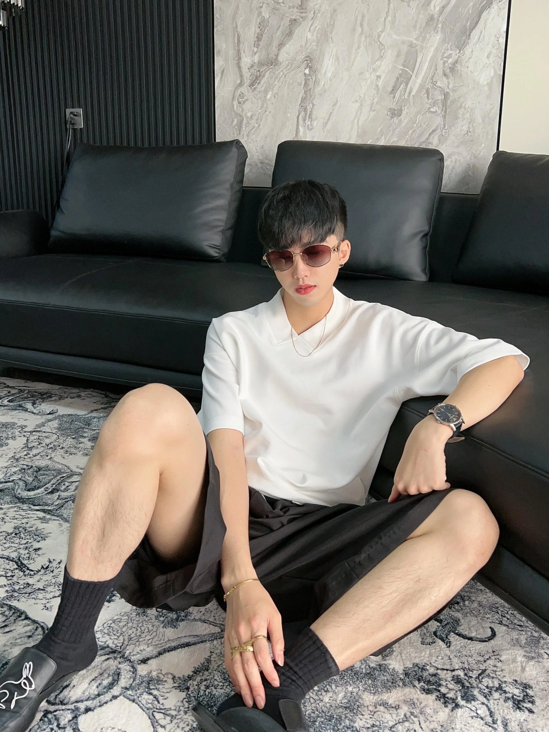 

Advanced V-Ne ort Sve T-irt Men's Summer Loose Breathable Color Base Layer oulder-Drifted f Sve Trendy