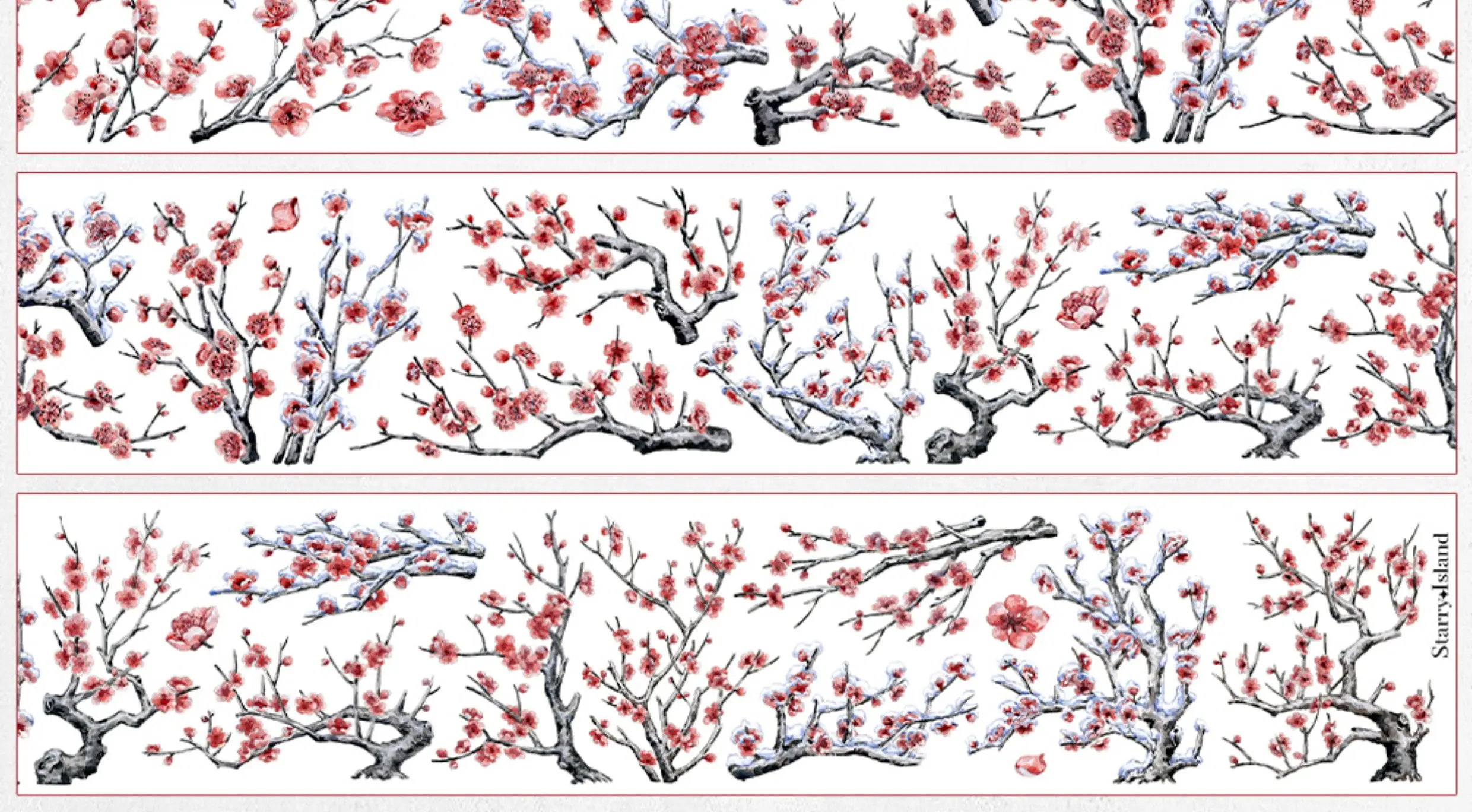 재고 Fanxing Mengyu "눈 반사 홍매화" 꽃 배경 프라이머, pet 테이프 와시 테이프