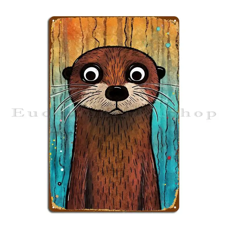 La loutre contemplative Plaque métallique affiche Plaques de décoration Plaques de décoration murale personnalisées affiche en étain