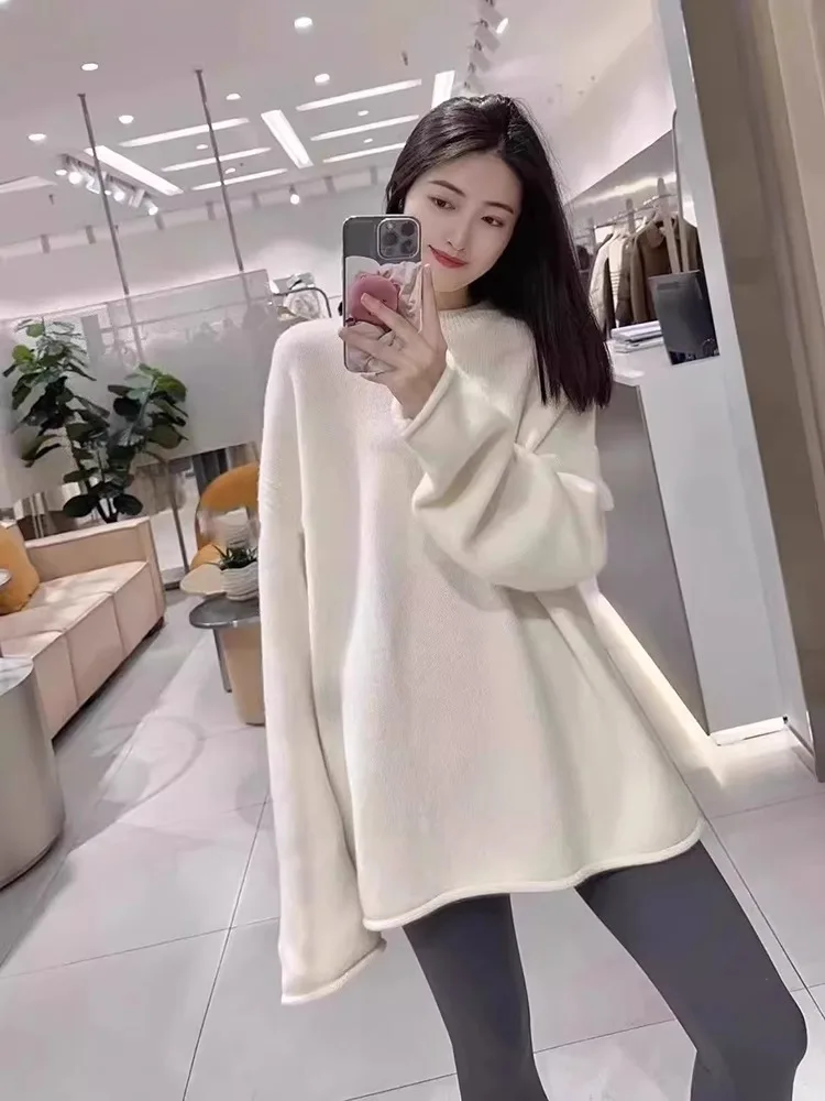 2024 delle nuove donne Thiened maglione lavorato a maglia di media lunghezza autunno inverno caldo Fing Pendolarismo Sle lungo Sve rotondo Ne Base...