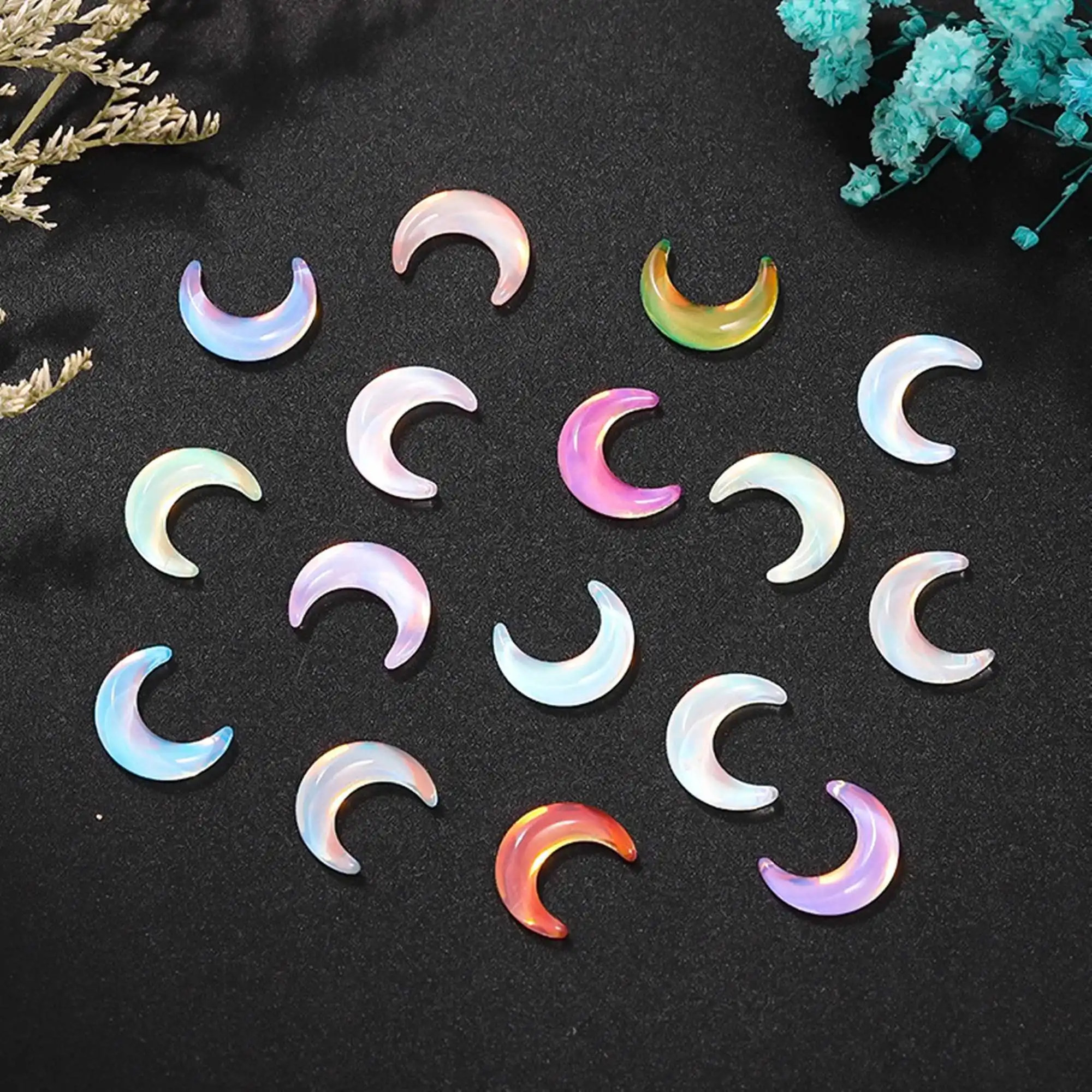 50pcs/lot 9x10mm new magic color flat flat moon style glass accessories diy accessories