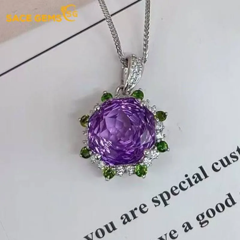 

Роскошный кулон SACE GEMS для женщин, стерлинговое серебро 925 пробы, 11 мм, кулон из натурального аметиста, ожерелье для свадебной вечеринки, ювелирные изделия, подарки