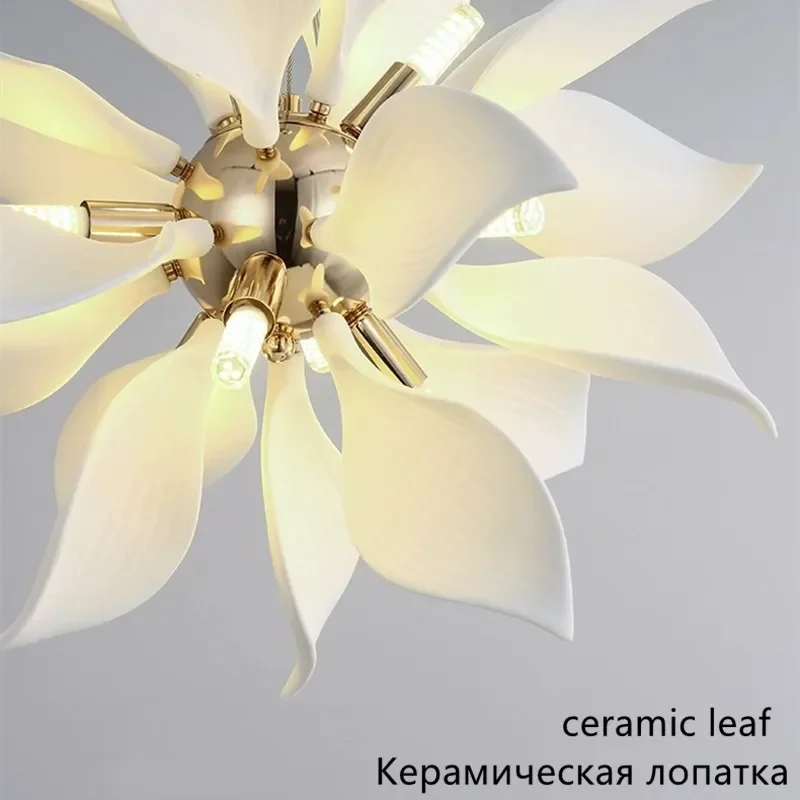 Imagem -05 - Nordic Ceramic Led Leaf Hanging Chandelier Pendant Lamp For Dining Room Quarto Sala de Estar Creative Bedside Lights