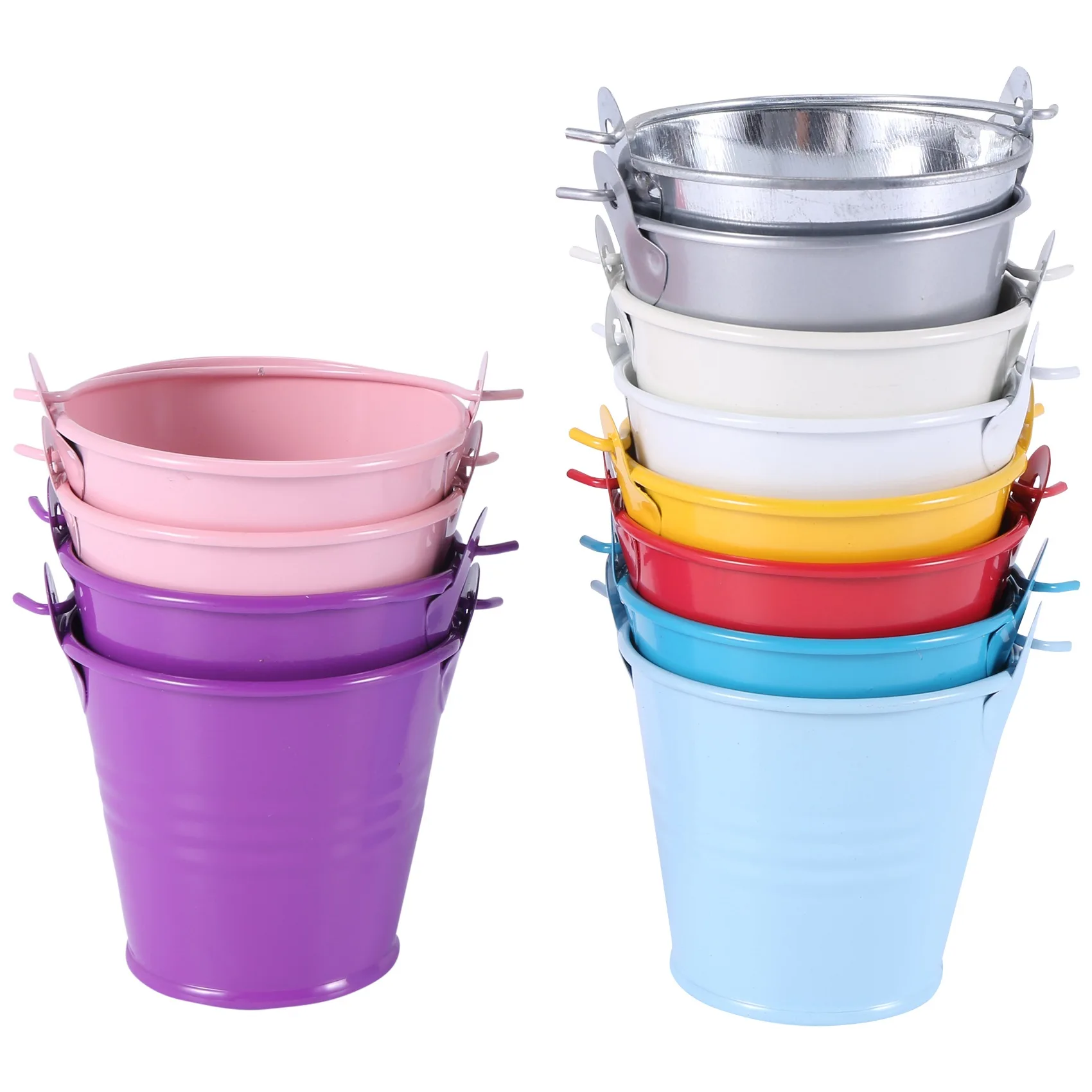 ABVA-12Pcs Planter For Flowers Mini Buckets Metal Table Decoration (Random Color)
