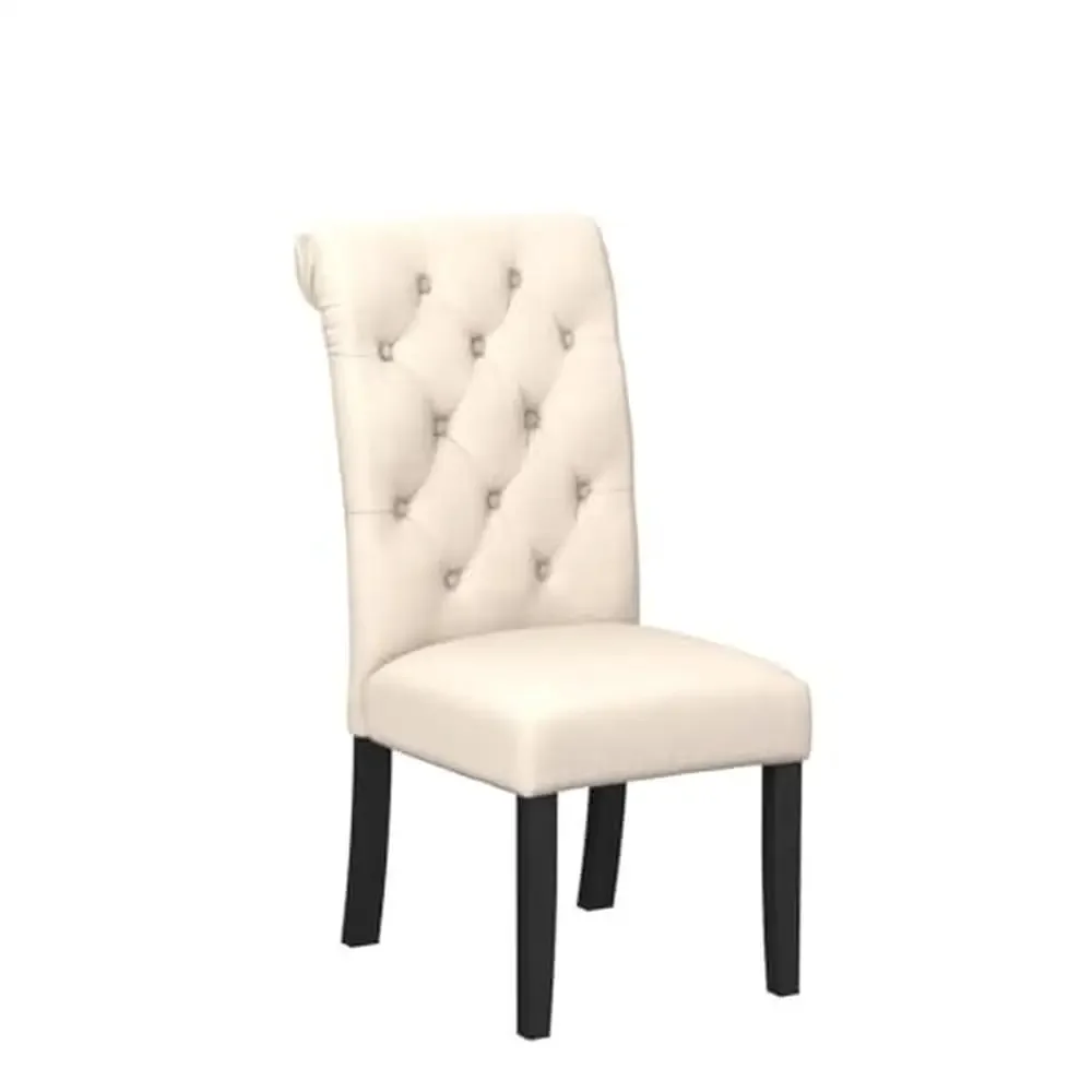 High-Back Solid Wood Dining Chairs Set of 2 Button Tufted Polyester Upholstery