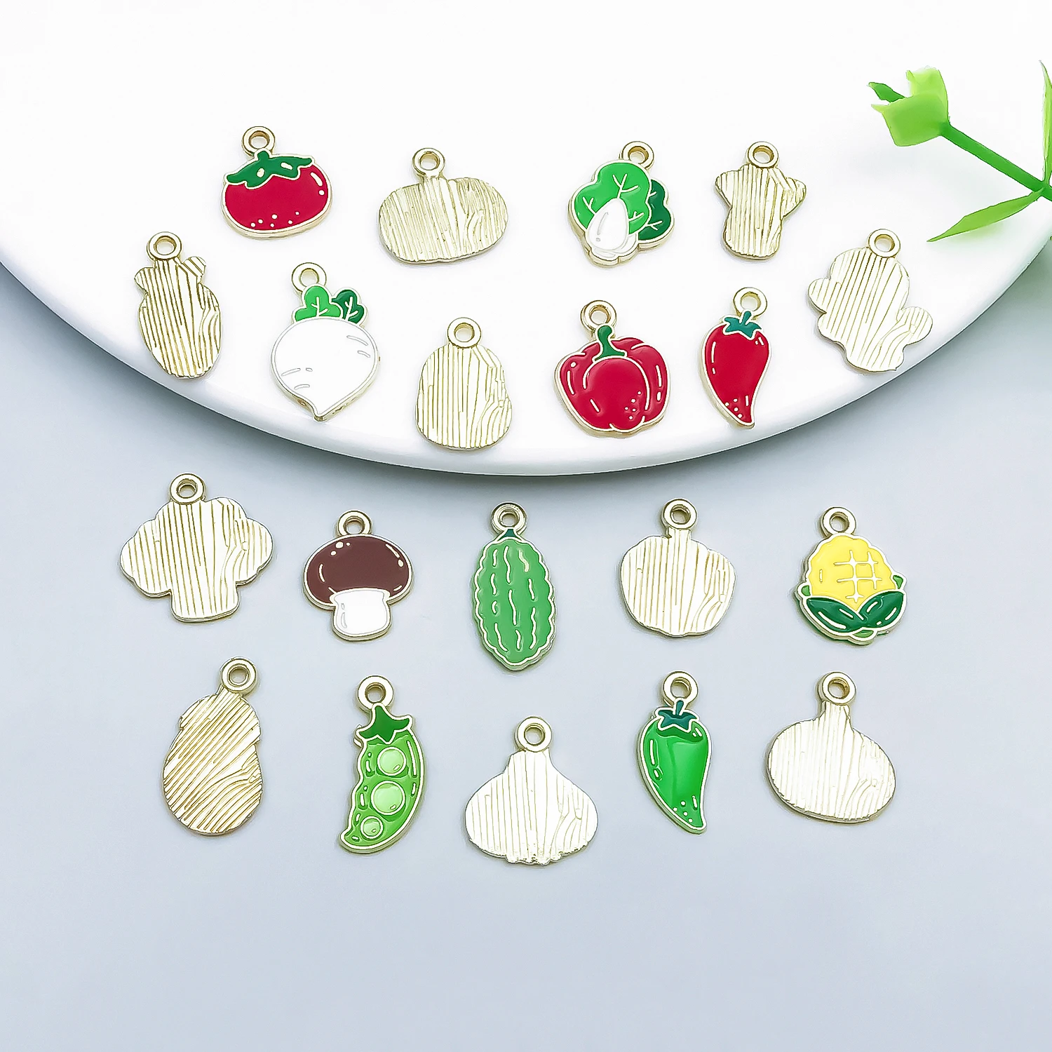 20pcs Alloy Enamel Vegetable Series Ginger Broccoli Pendant Jewelry Making DIY Earrings Charms for Jewelry Bracelets Necklace