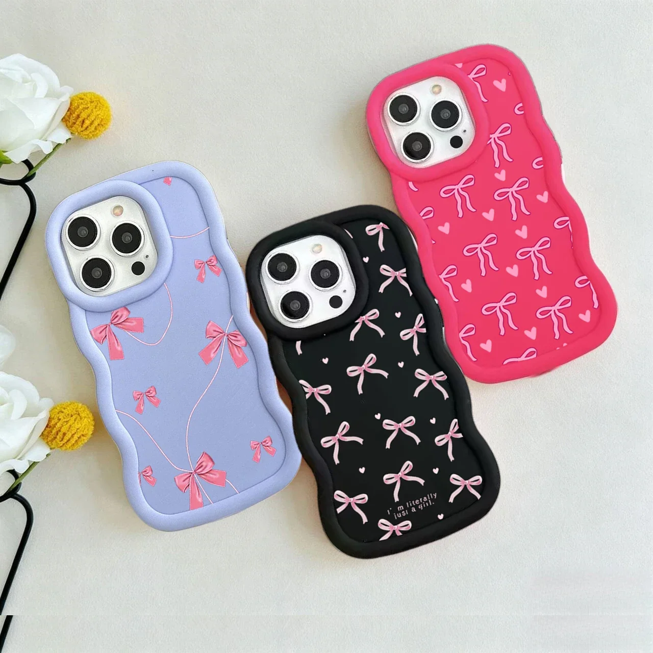 Simple Bowknot Heart Phone Case For OPPO A6 Pro A6X A60 Reno 15F 14F 13F 12 11 10 Pro 12F 11F 8T A5 Pro A79 5G  Wave Side Cover