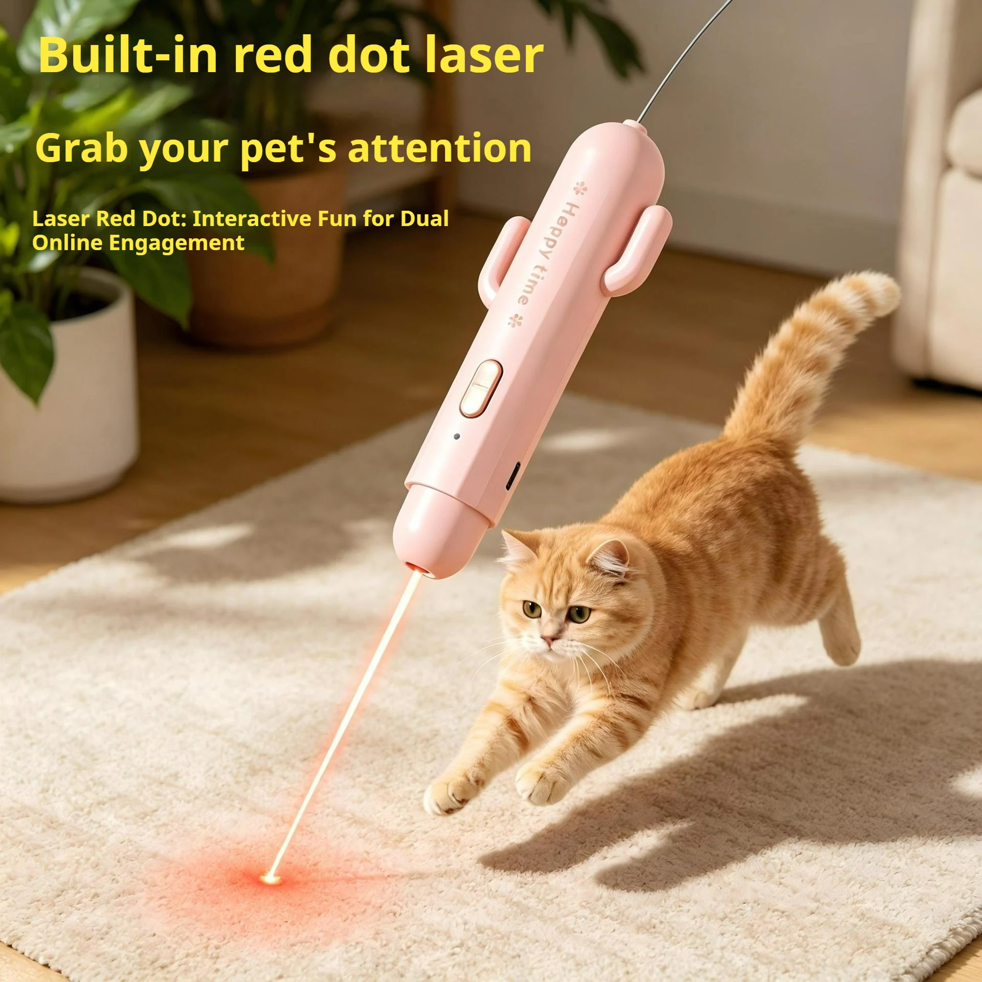 Electric Rotating Cactus Cat Toy with Laser, Hands-Free, USB Rechargeable, One-Touch Control