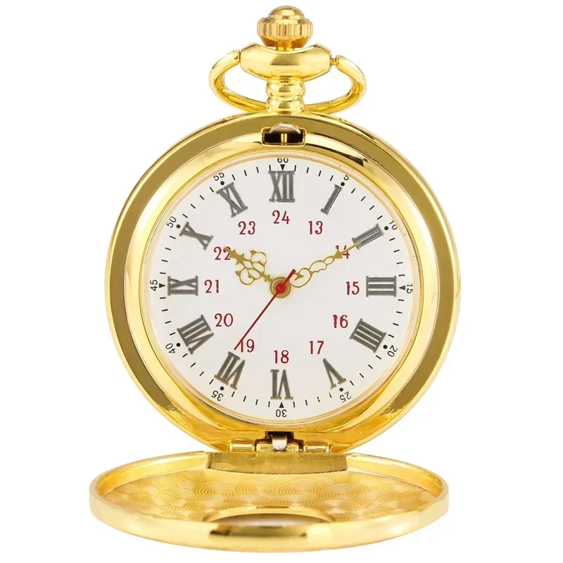Luxury Golden Pocket Watch Carved Roman Numeral Case Hollow Out Timepiece for Men Women Quartz Movement Clock Sweater Chain
