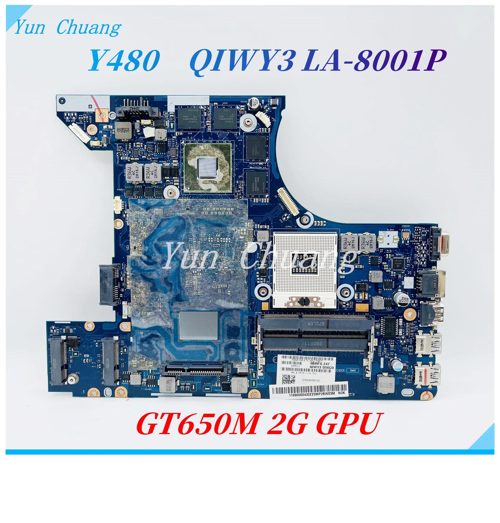 

QIWY3 LA-8001P For Lenovo Y480 laptop motherboard 90000432 HM76 GT650M 2G GPU DDR3 test 100% work motherboard