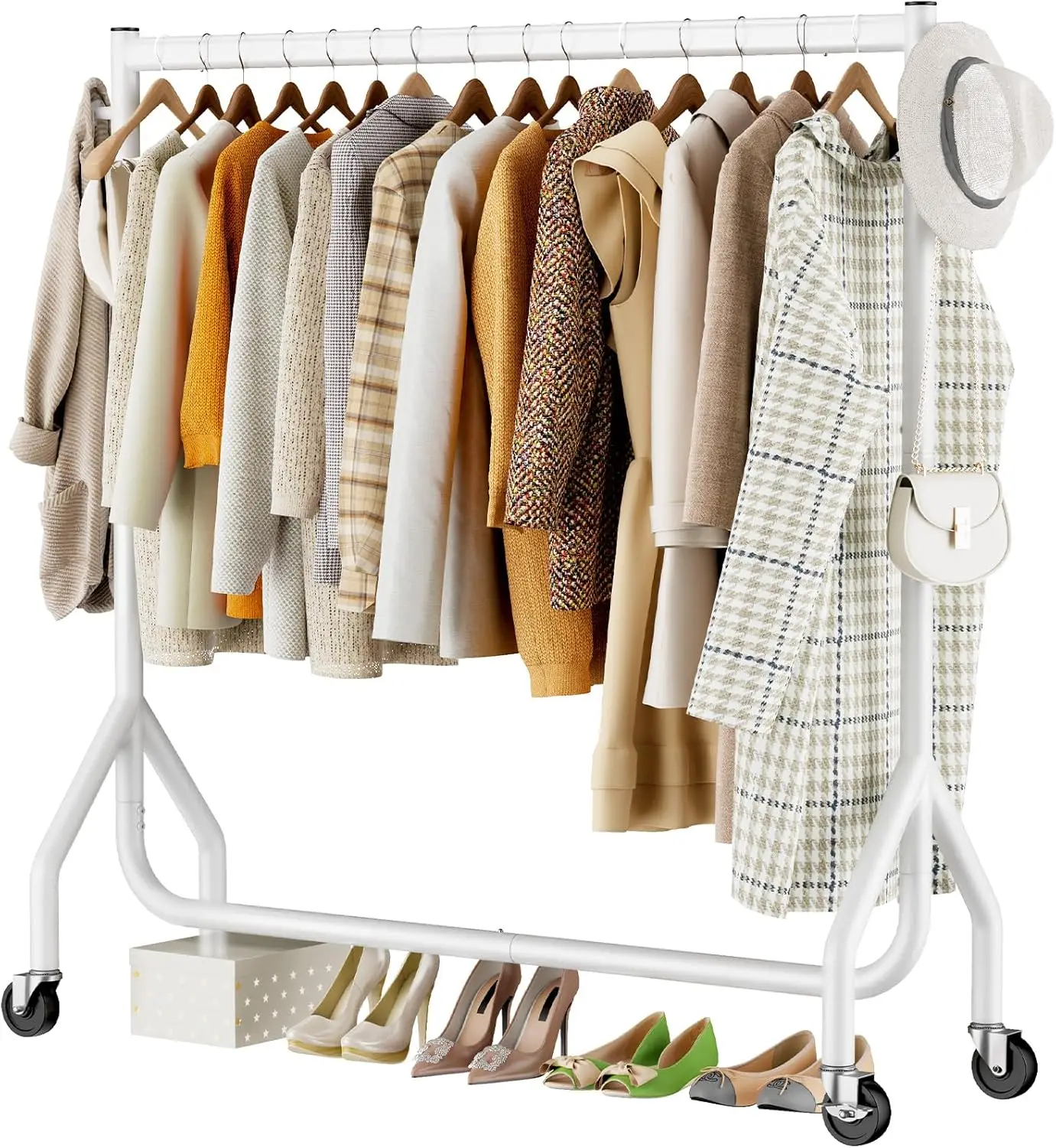 

Heavy Duty Rolling Clothes Rack with Wheels, Supports 420 LBS, White 48-Inch Portable Garment Organizer