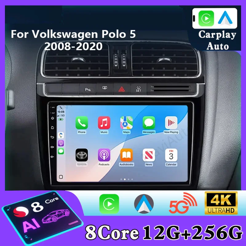 9 Inch 8-Core Wireless CarPlay Auto Android 16 Car Radio for VW POLO 5 sedan 2008- 2020 GPS Navigation  car stereo